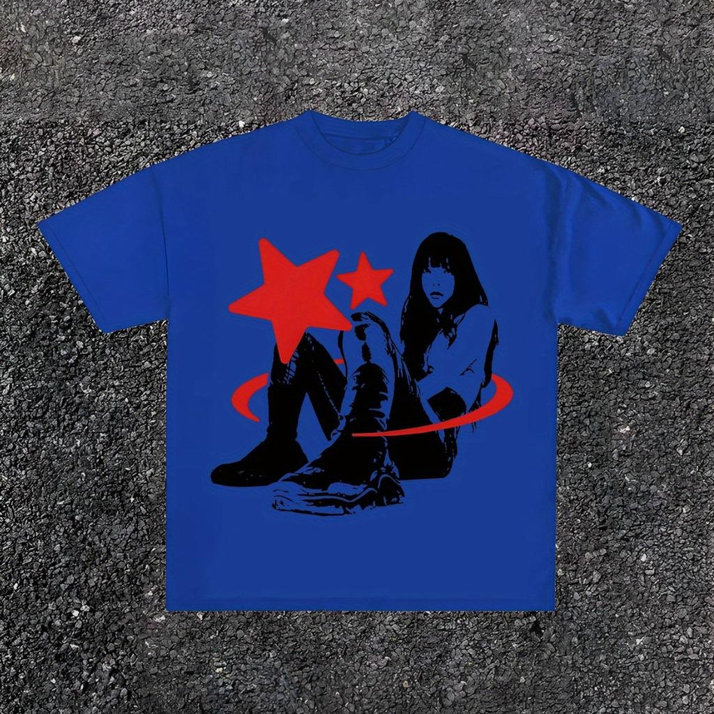 American Hip Hop Y2K Style Girl Theme Pattern Print Summer New Retro Fashion Men and Women Streetwear