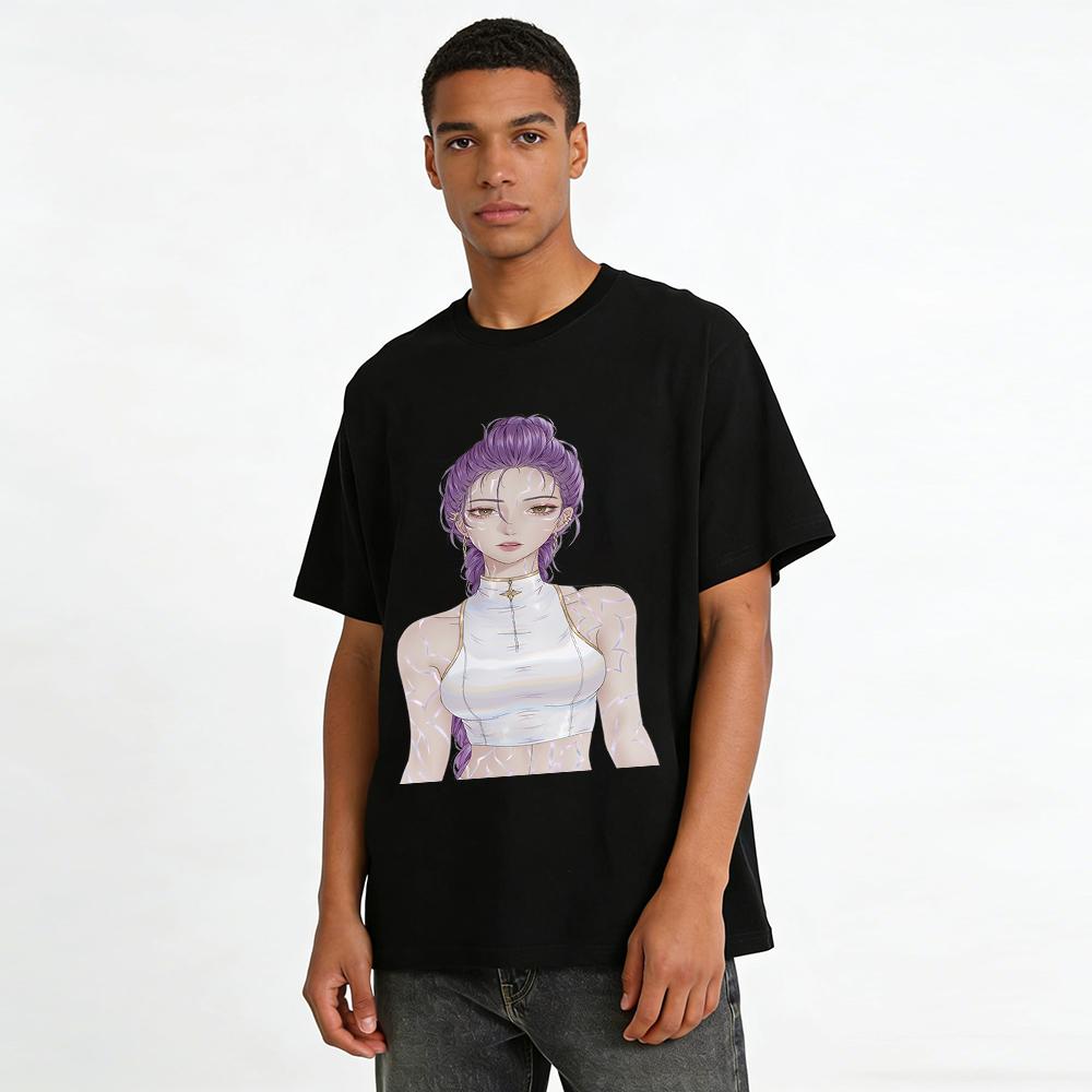 Purple Hair Girl Laser Pattern Print Crop Top Women's Slim Sleeveless Casual Streetwear Pure Cotton T-shirt