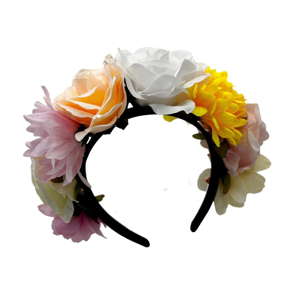 Fabric Rose Flower Garland Hairhoop for Female Wedding Bride Hairband Costume Props for Theme Party Holiday Celebration