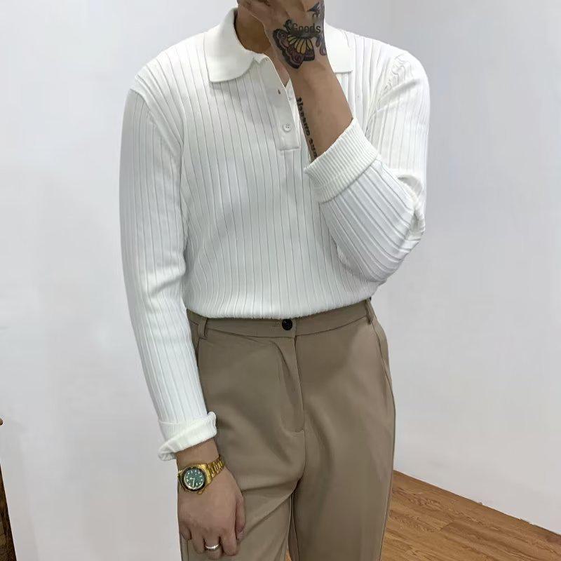 Korean Style Slim Fit Men's Polo Sweater - Simple Elegant Retro Fashion