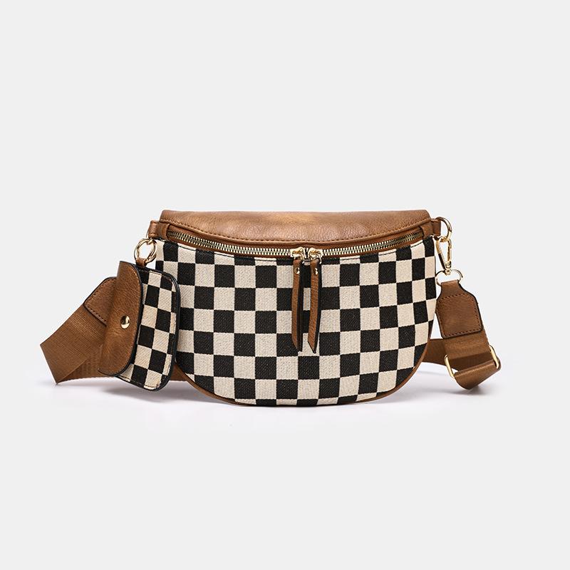 Chessboard Plaid Chest Bag Fanny Pack Shoulder Messenger Bag Trendy Versatile Women'S Bag