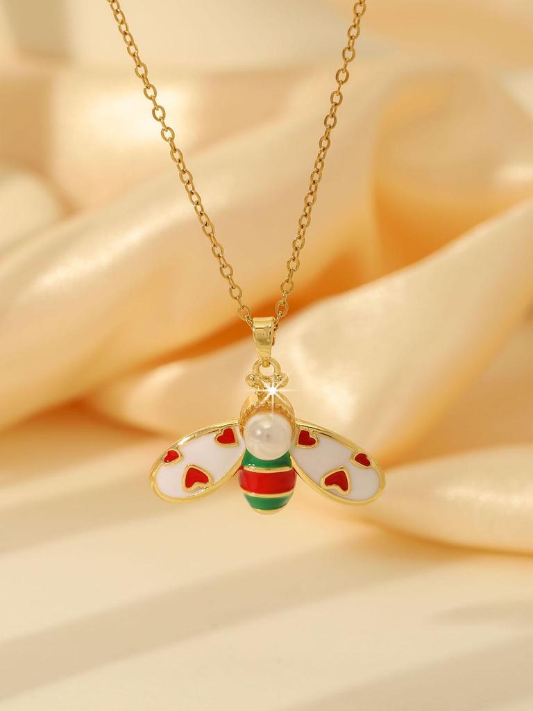 18K Gold Titanium Steel Bee Necklace with Zircon Inlays for Women - European & American Style