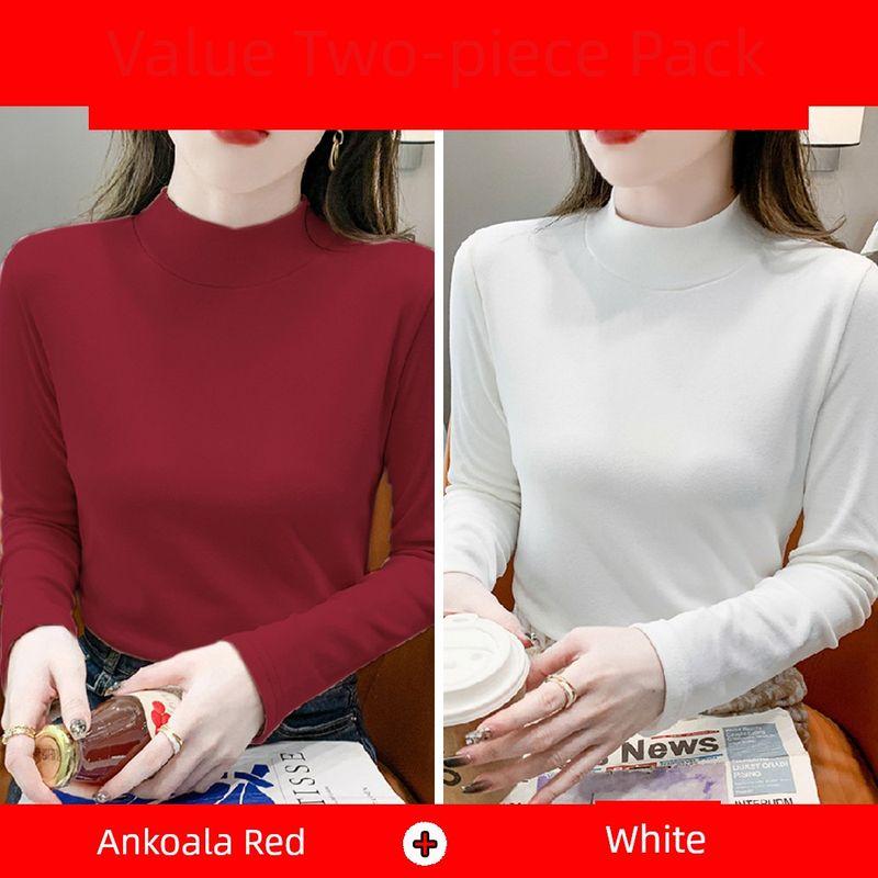 Anti-Static Pure Cotton Large Size Half-High Collar Base Shirt for Women in Autumn and Winter, New Slim-Fit T-Shirt for Layering