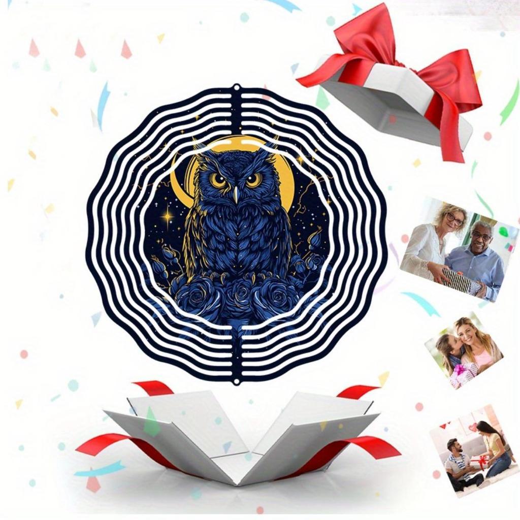 2D Metal Wind Chime with Owl and Moon Mandala Design for Outdoor Garden Decor Perfect for Thanksgiving Christmas Halloween Mothers Day Fathers Day