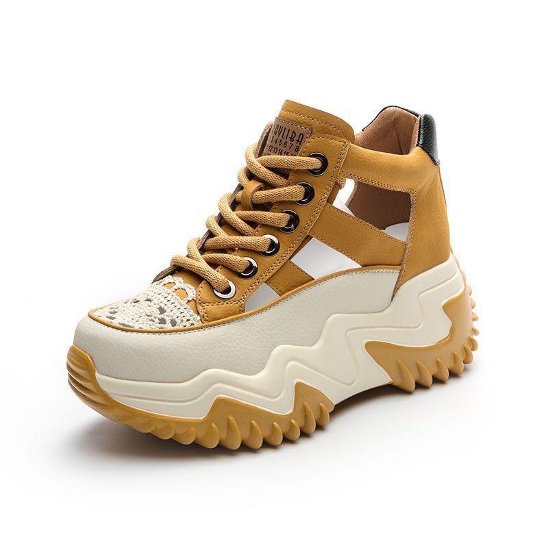 New Lace-up Thick-soled Heightening Dad Shoes for Women 2025 Summer Versatile Fashion Contrasting Colors Hollow Breathable Sports Shoes for Women