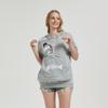 Women's summer short-sleeved large pocket cartoon printed casual drawstring hooded T-shirt