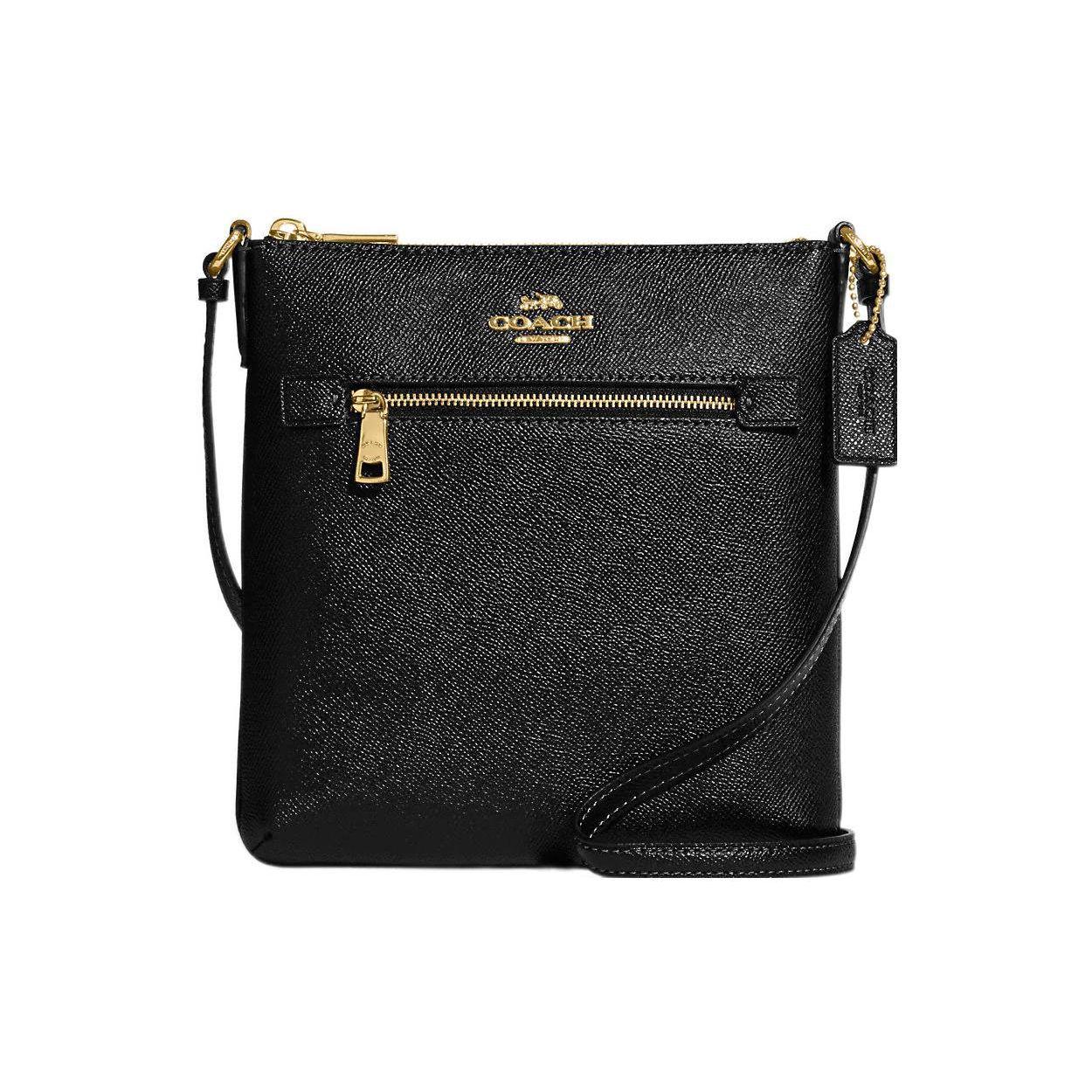 

Coach Rowan 21 Gold Logo Zipper Closure Crossgrain Leather Document Bag Mini Women shoulder bag Black CE871-IMBLK Basic Set (Bag+Dust Bag)