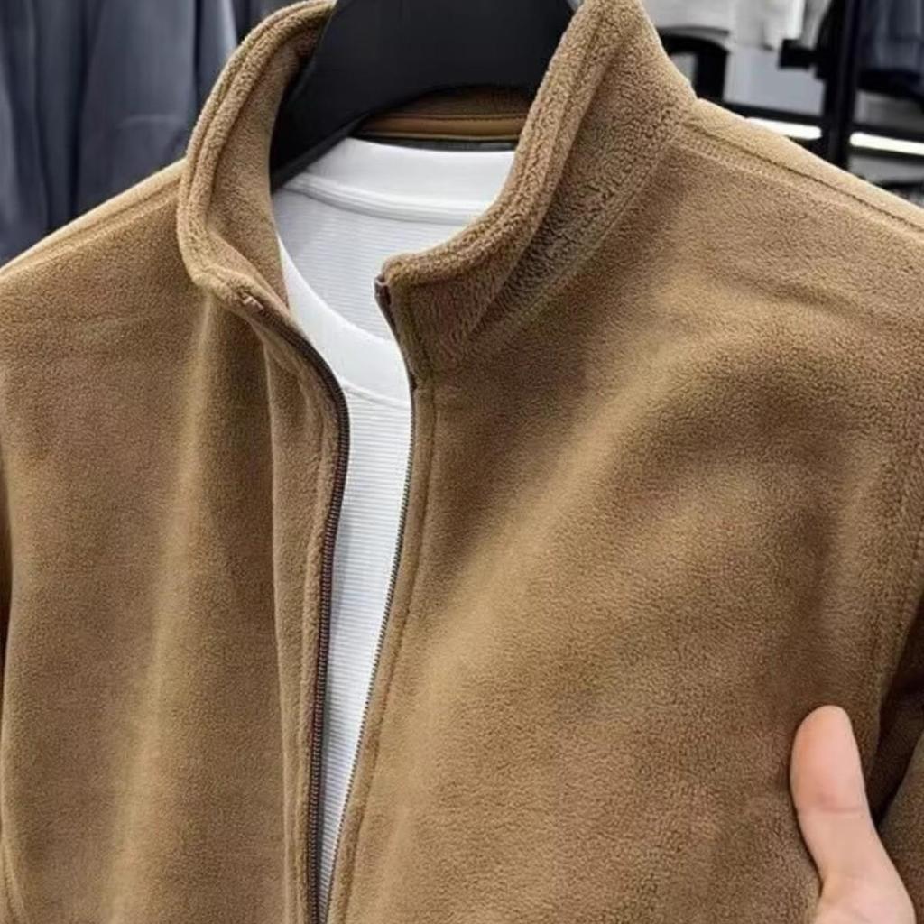 Men's Solid Color Fleece Jacket - Autumn/Winter Casual Cardigan Sweatshirt with Loose Turn-Down Collar Trend.
