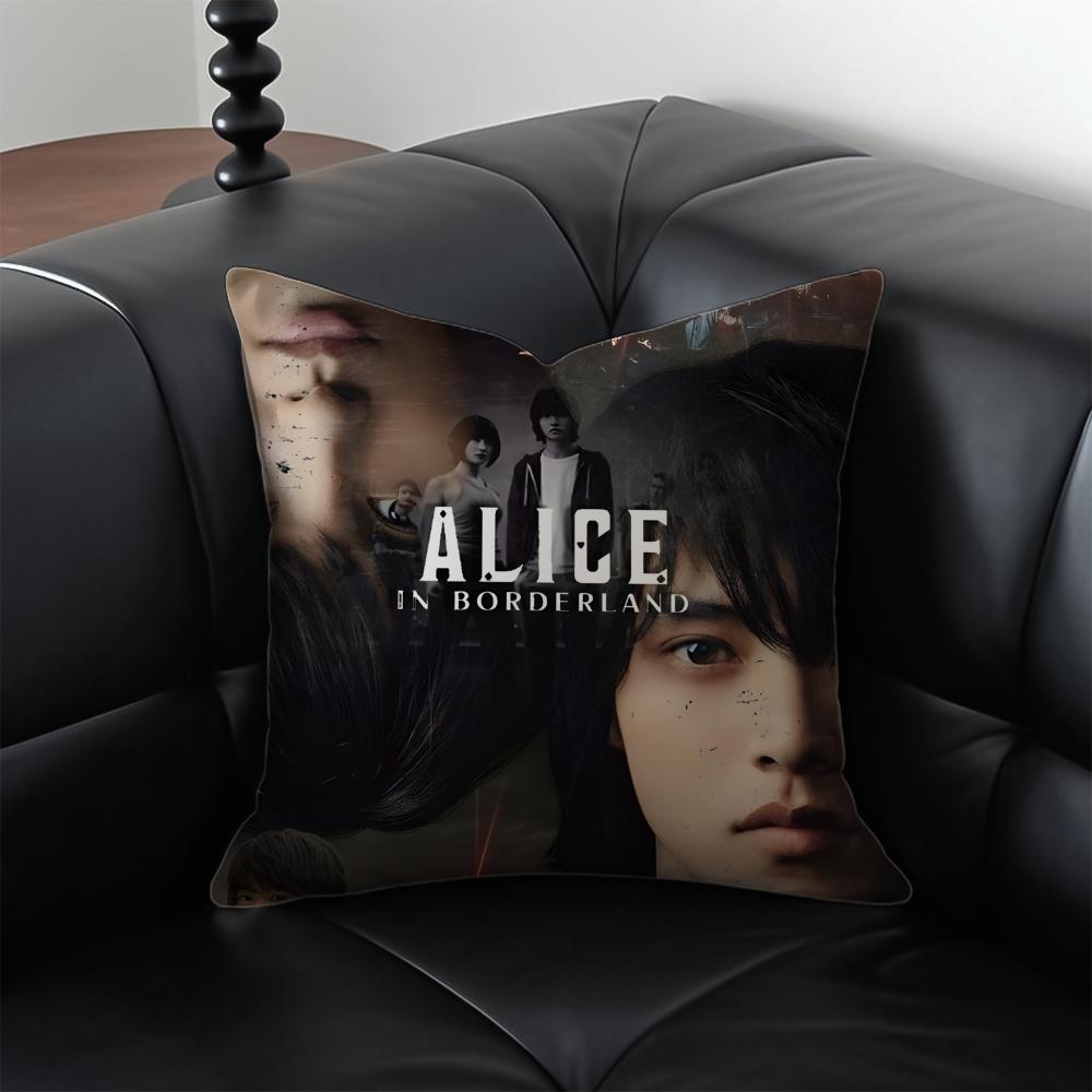 AAlice In BBorderland Cushion Cover Pillow Case Antidustmite Invisible Zipper Silky Short Plush Sofa Cushion