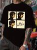 Rock Lifestyle Graphic T-shirt - Black Casual Crew Neck Tee with Cartoon Band Illustration