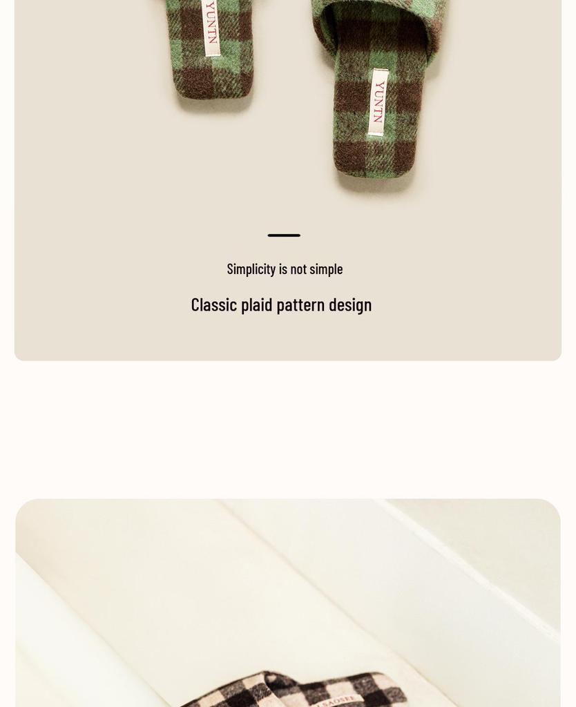 Women's Luxury Checkered Suede Fleece Slippers - Non-Slip Lightweight Tendon Sole