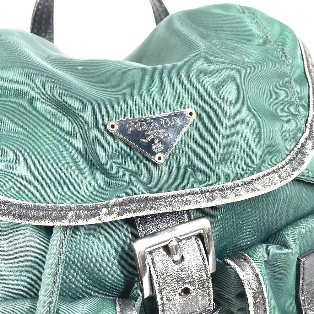 PRADA Bicolor triangle logo Backpack Leather / Nylon Green/Black
