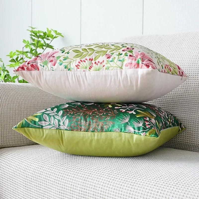 Weaving Silk Jacquard Pillow Cover Plant Flower Cushion Cover Sofa Living Room Embroidered Throw Pillow Cushion Cover Cojin