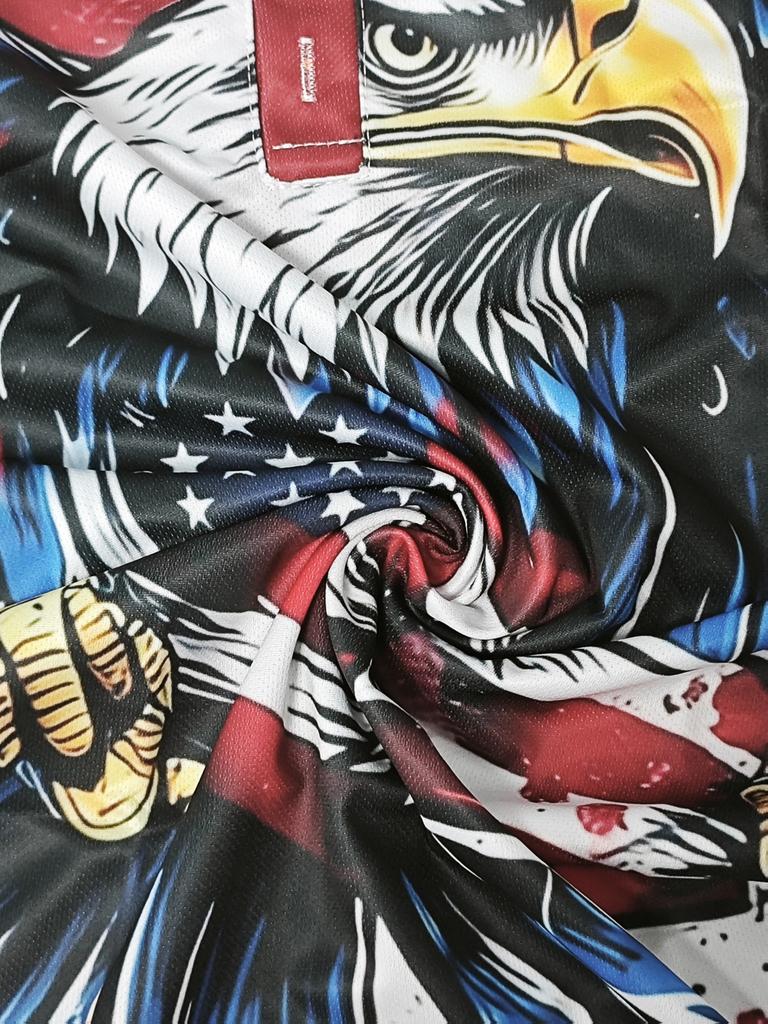 Men'S Outdoor Polo Shirt, Bald Eagle Graphic 2D Printed, Polyester Fabric, Multiple Specifications Available, Mixed Colors, Dynamic Tattoo-Like