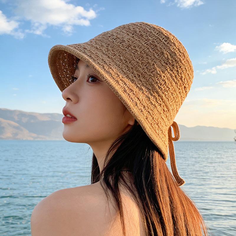 

Bucket hat women s summer Korean version sun protection visor casual fresh woven travel bucket straw hat M（56-58cm）