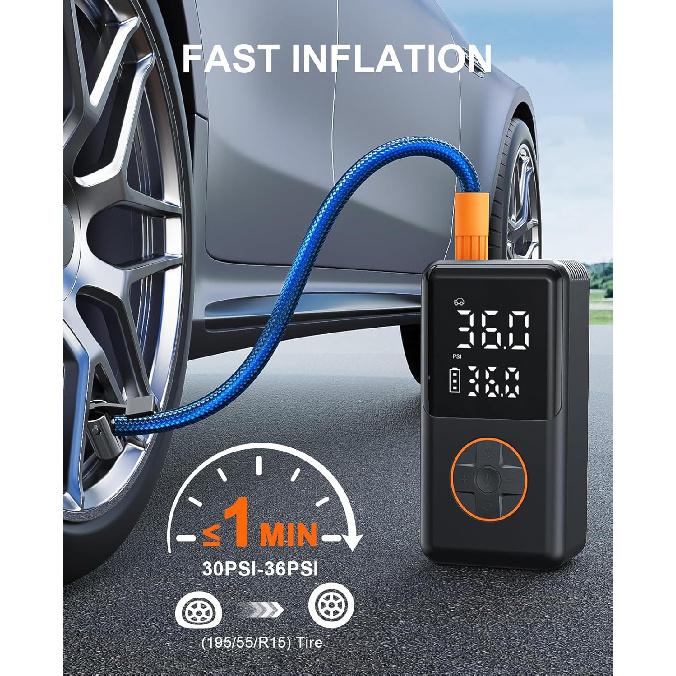 Tire Inflator Portable Air Compressor - 150PSI Electric Bike Pump, Auto Shut Off & Digital Pressure Gauge, Cordless Air Pump for Car Tires,