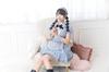 Clearstone Lyrical Palette Cosplay Halloween Idol Tweed Maid Dress for Women, Blue