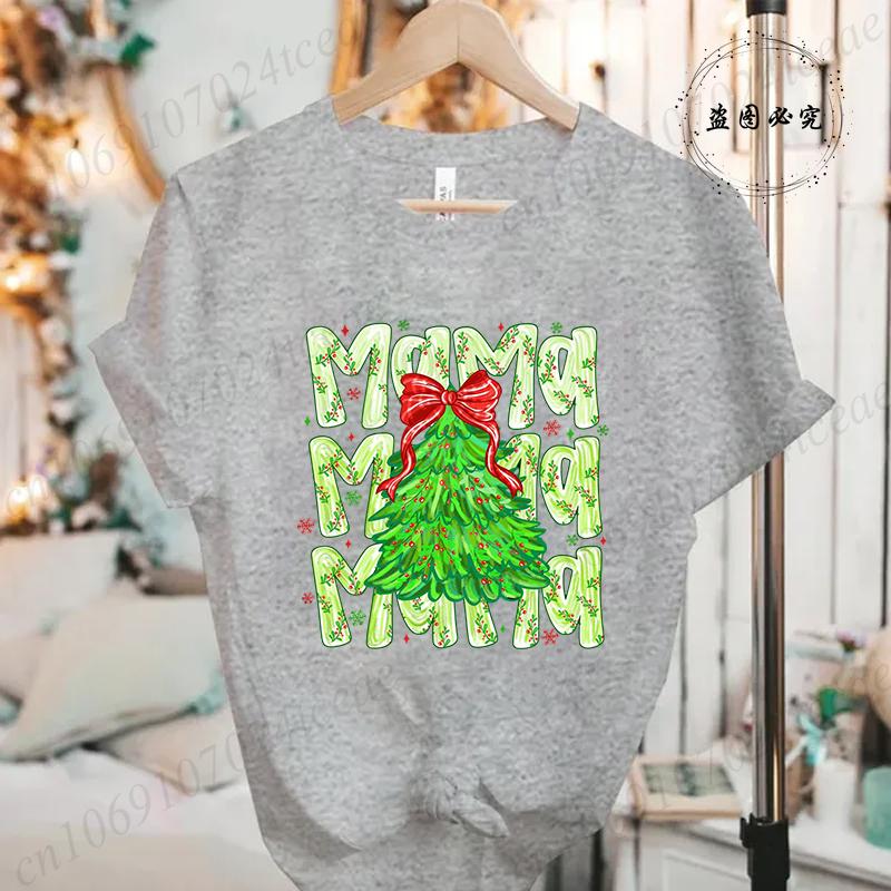 Women Fashion T Shirt Christmas Mama Print Funny Tops Womens Casual TShirt Christmas Holiday Xmas Party Tee Aesthetic Clothes