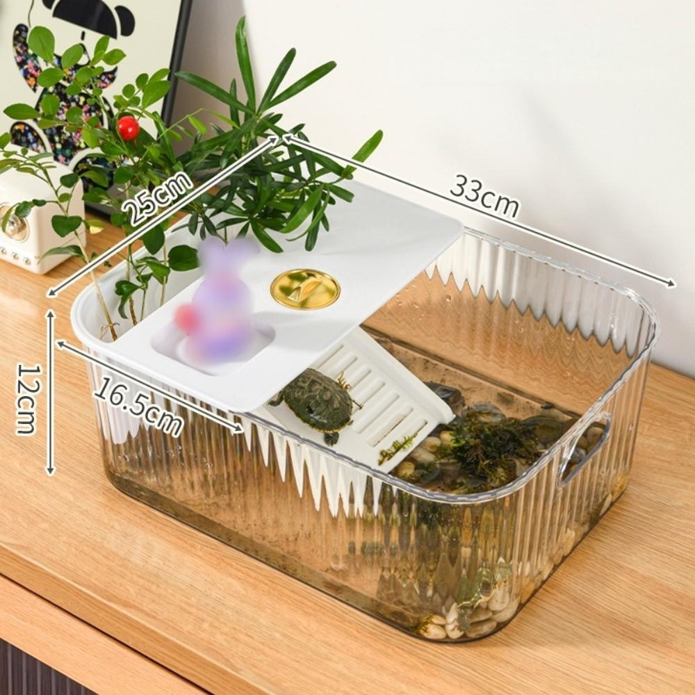 New Plastic Turtle Tank Clear Multi-functional Turtle Habitat Easy Clean Sunbathing Platform Small Pet Tank Pet Supplies