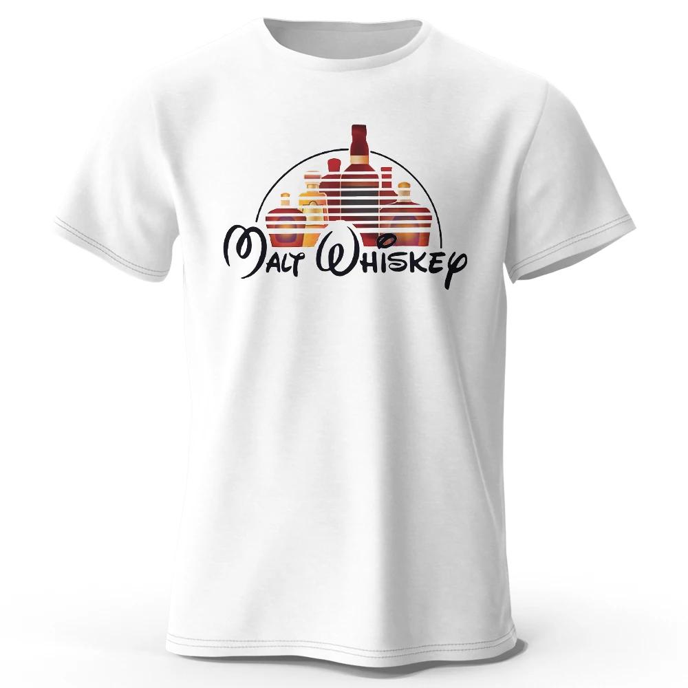 Summer men's malt whisky pattern printed T-shirt, 100% pure cotton fashionable streetwear top