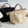 Women'S Japanese Canvas Handheld Cartoon Bear Patch Pattern Zipper Closure Large Capacity Simple Full Set Lunch Bag