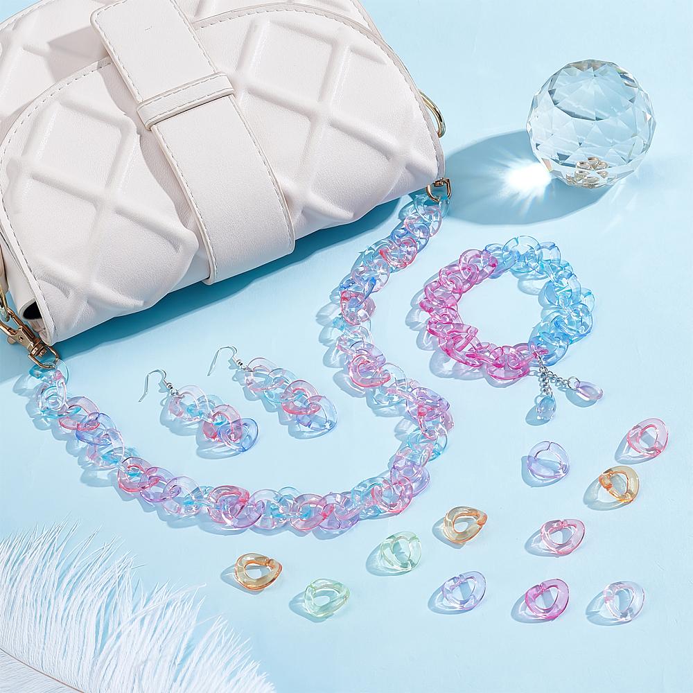 240Pcs 8 Colors Transparent Acrylic Linking Rings Quick Link Connectors for Cable Chains Making Twisted Oval Mixed Color 19x16.5x2.5mm