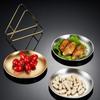 6pcs Plates with Storage Rack Stainless Steel Restaurant Snack Plate Cake Fries Plate Gold Tray