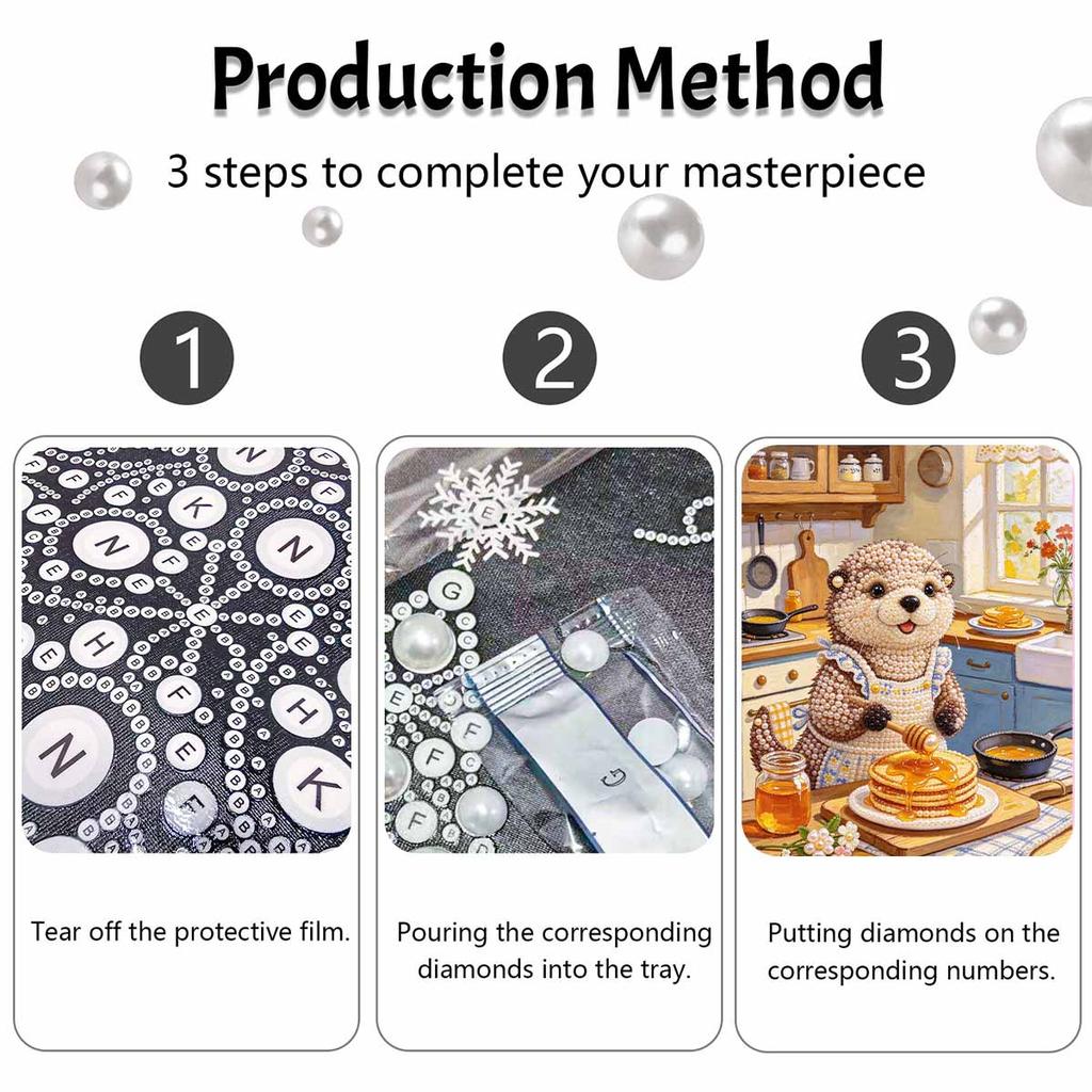 DIY 3D Pearl Diamond Painting Art Set Cute Otter Making Pancakes Home Decor Kitchen Art Set Wall Art