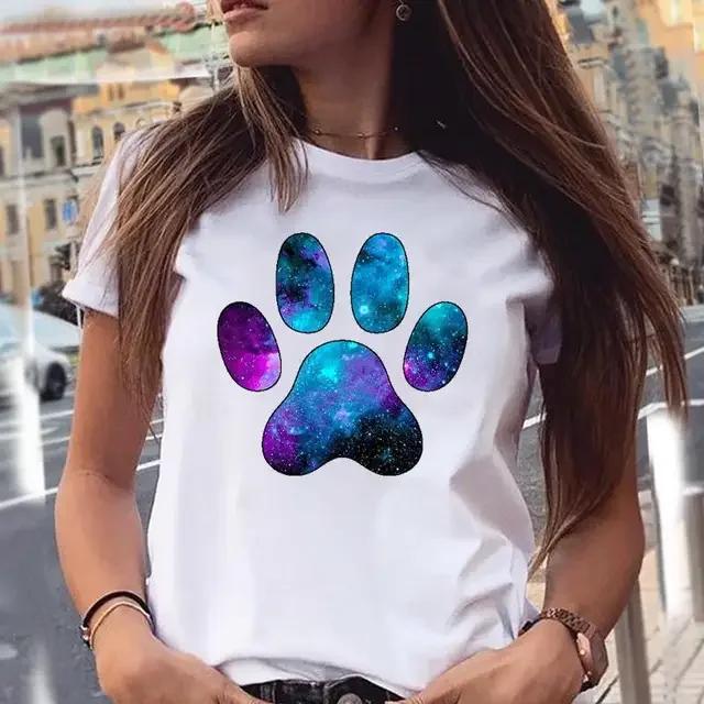 Women T-shirts Love Trend Style Dog Paw Cartoon Animal Pet 90s Summer Graphic Print Female Stylish T Top Shirt Girl Tee T-Shirt