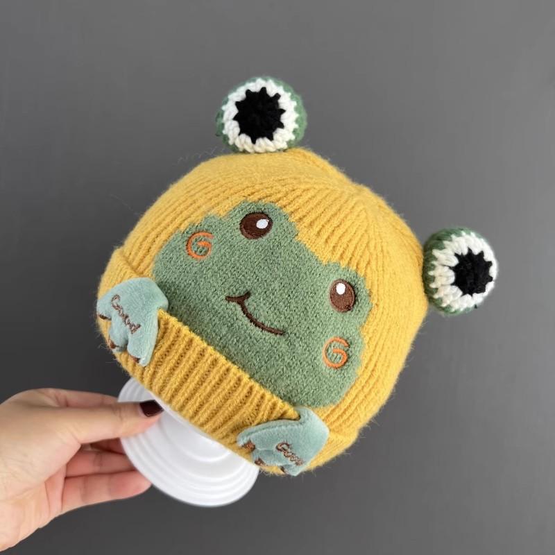 Cute Frog Baby Knitted Hat Cartoon Kids Winter Warm Ear Protection Cap Toddler Beanie Children Crochet Bonnet