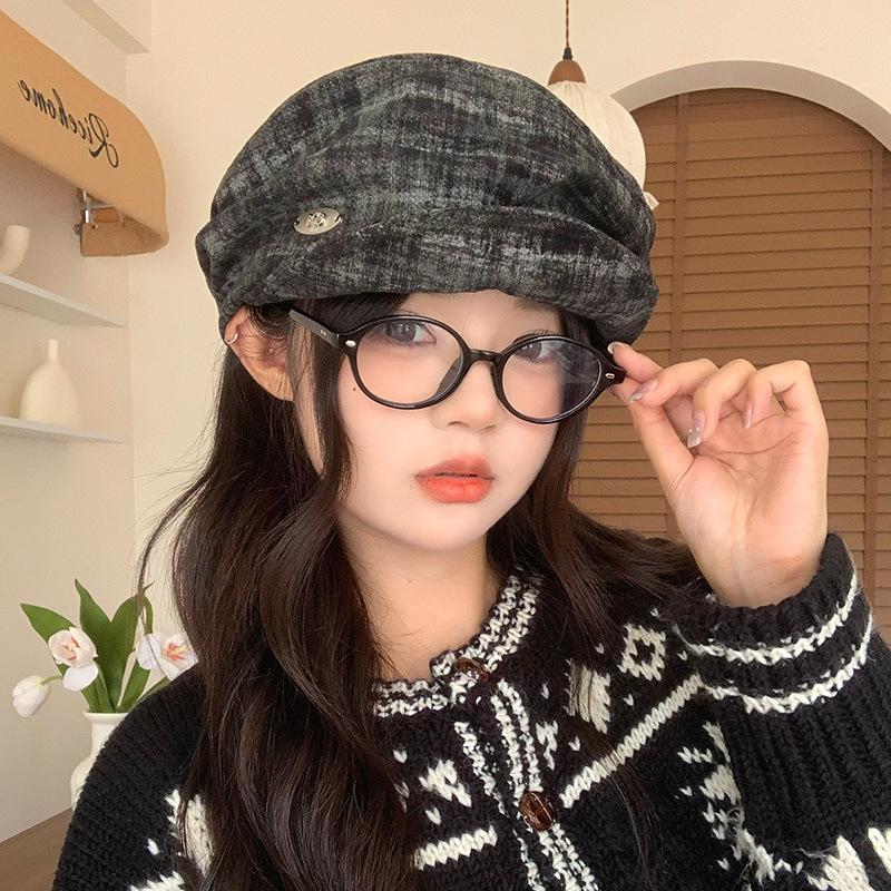 

Литературная и художественная смешанная расцветка плиссированный берет-облако женский летний тонкий универсальный для лица шляпа маленького художника кепка газетчика Average size (58-60cm)