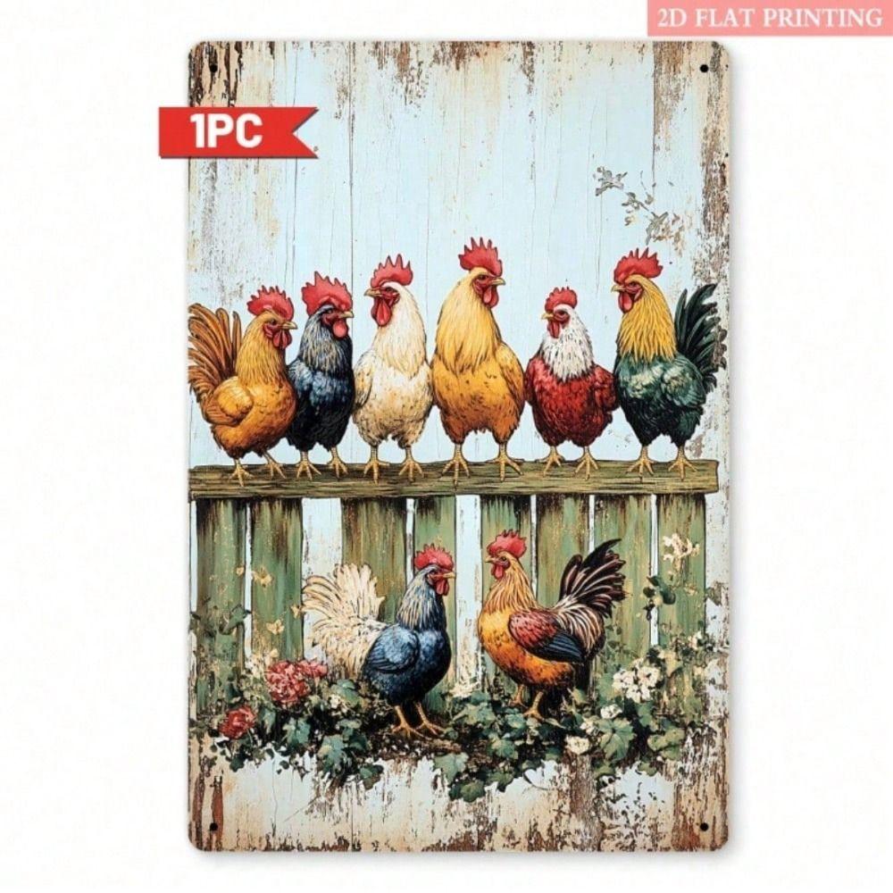 

Vintage Metal Wall Art Rooster Farmhouse Kitchen Tin Sign 8x12 Inch