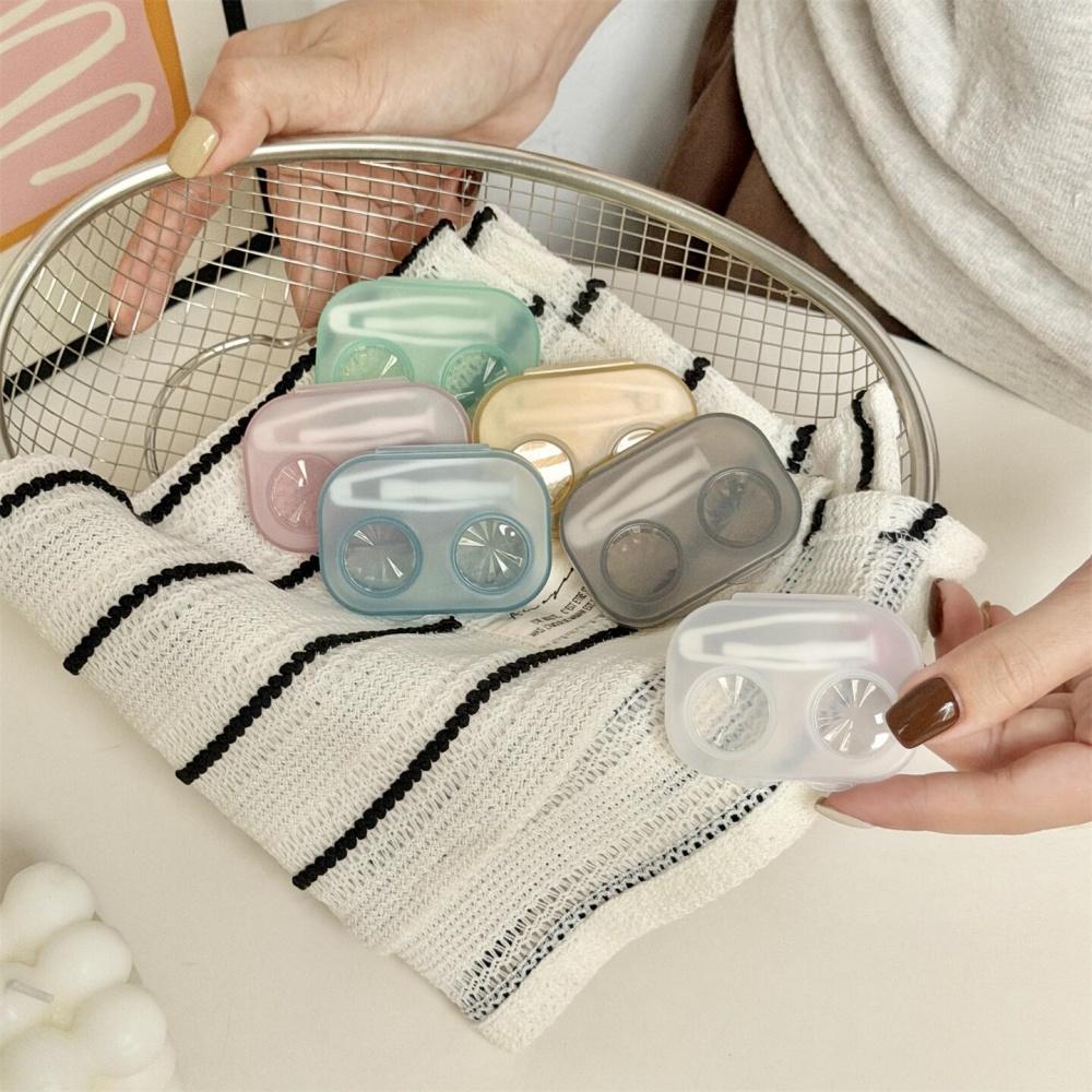 1pc Ins Contact Lens Box Portable Transparent Minimally Integrated Companion Box Girls Travel Contact Lens Case with Tweezers