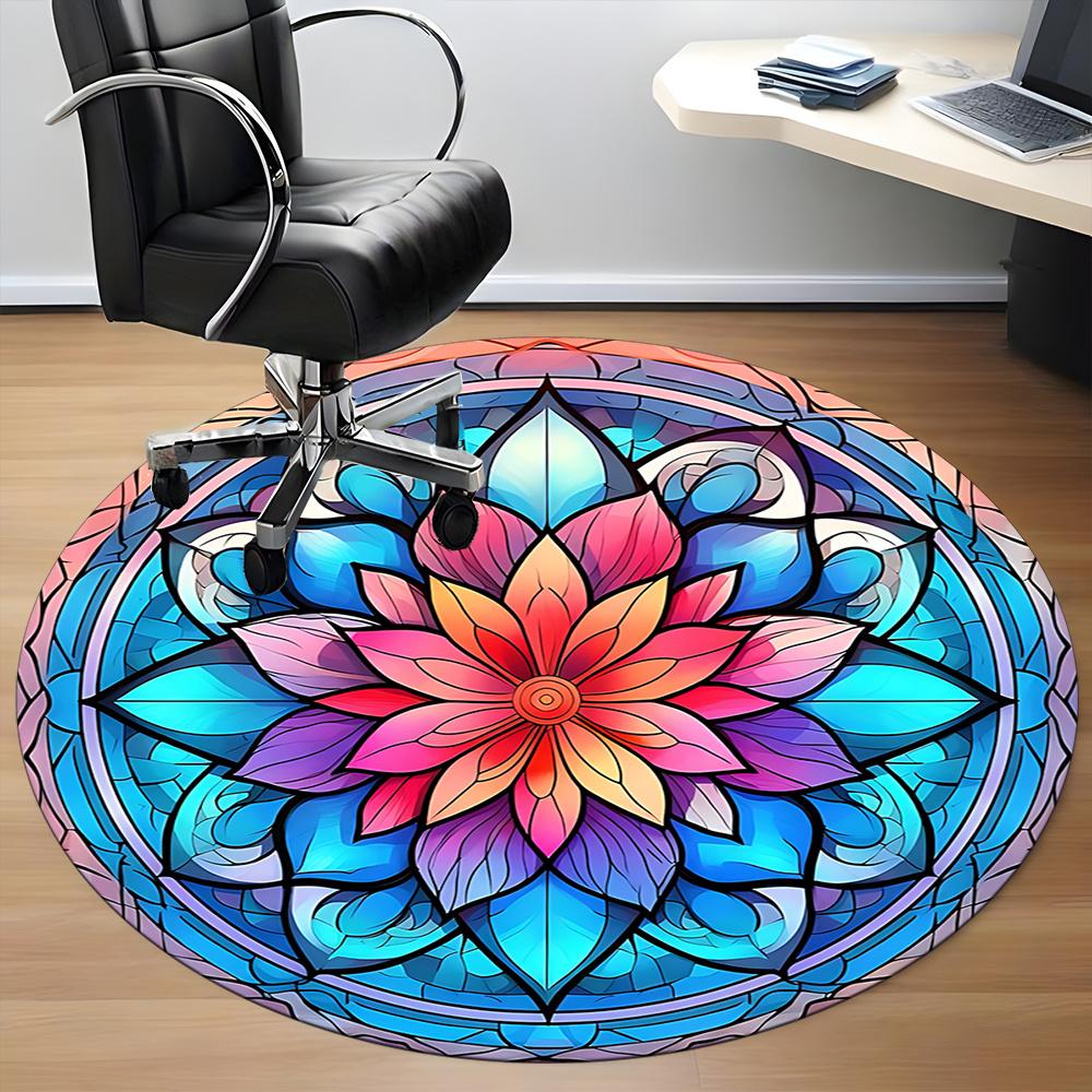 1pc Stained Glass Mandala Office Round Area Rug, Indoor Mat Suitable ForOffice, Under Office Chairs Bedroom Living Room Home Decor, Room Deco q019