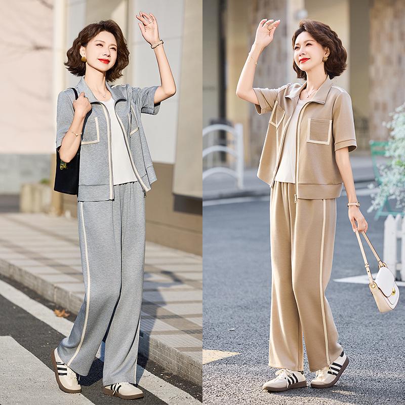 2025 Summer Fashion Sportswear: Casual Two-Piece Jacket Set for Middle-Aged and Elderly Women