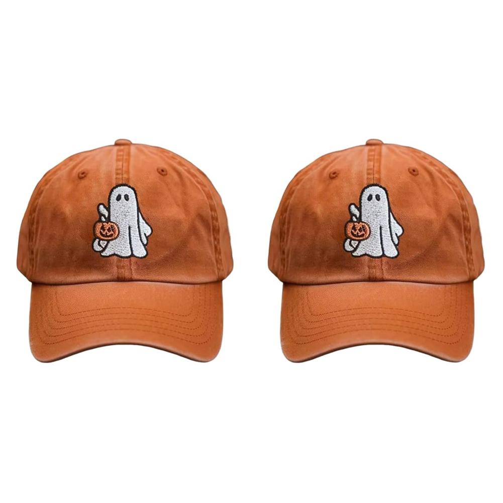 2Pcs Halloween Unisex Baseball Hat for Men Women Pumpkin Embroidery Baseball Cap Halloween Pumpkin Face Hat Outdoor Activities