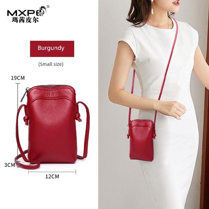 

Многослойная сумка для мобильного телефона из мягкой кожи, простая вертикальная, через плечо Wine red small size