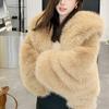 Chaqueta con capucha de piel sintética ecológica inspirada en el zorro para mujer, abrigo cálido y esponjoso premium