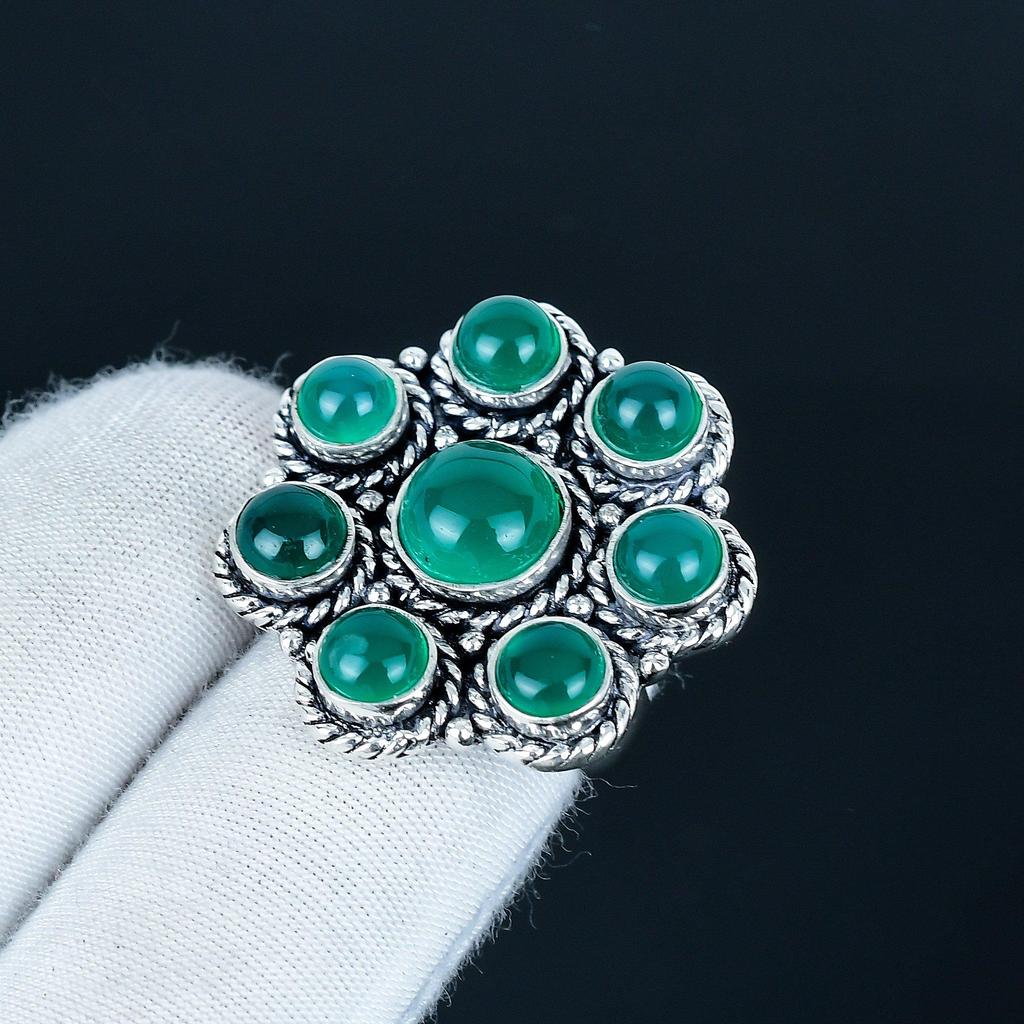 Natural Green Onyx Gemstone Handmade 925 Sterling Silver Ring - Bohemian Jewelry Ring - Handmade Boho Jewelry for Women & Men, Birthday Gifts