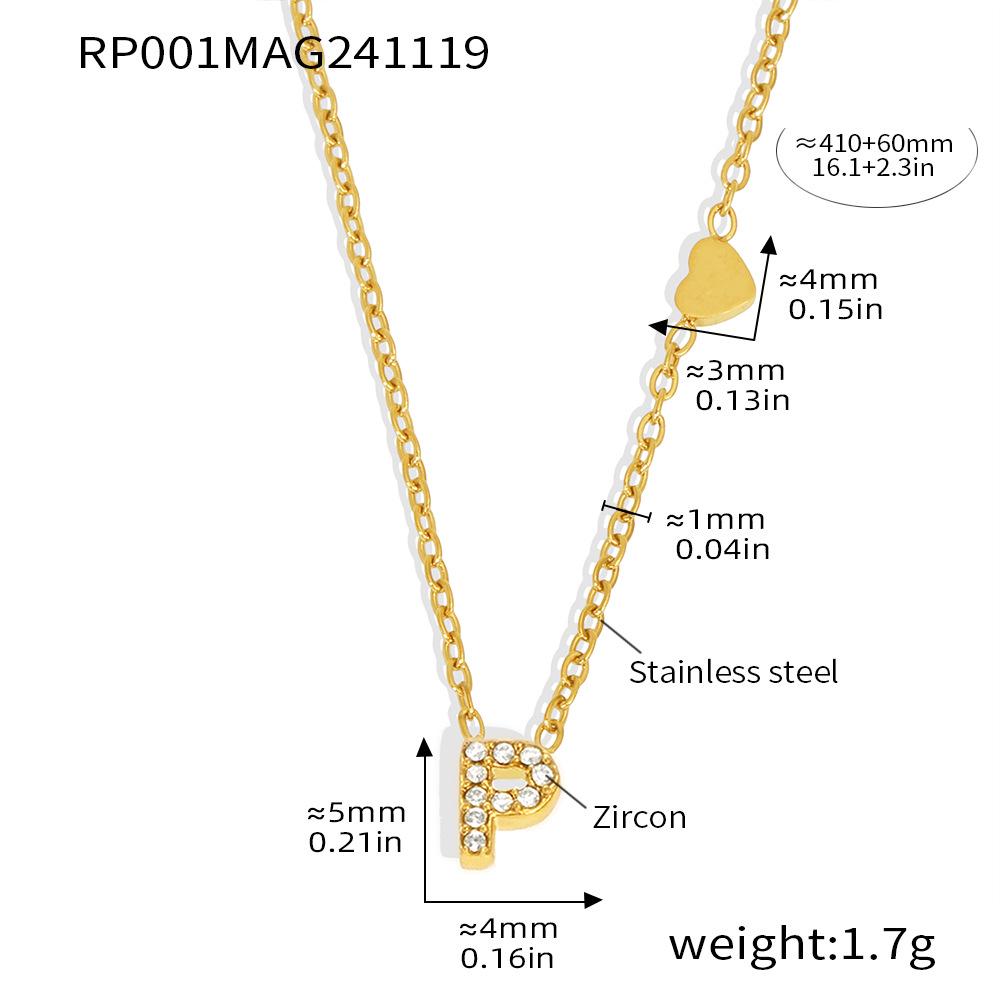Qiong Yao 26-Letter Zircon Inlaid Jewelry Set: Gold-Plated Titanium Steel Necklace, Bracelet, Ring, and Stud Earrings.