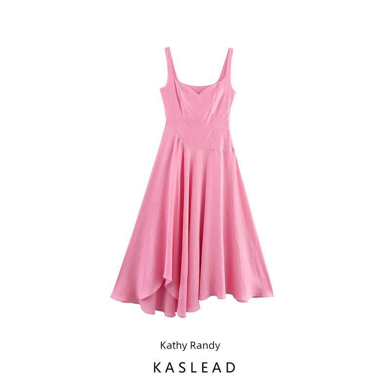 Kaslead New Women clothes Western Style Fashion Simple Irregular Texture Temperament Sling Long dress