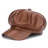 Octagonal Cap Women Adjustable Faux Girls Retro Peaked Beret Cap Leather Hats Solid Color Winter Autumn