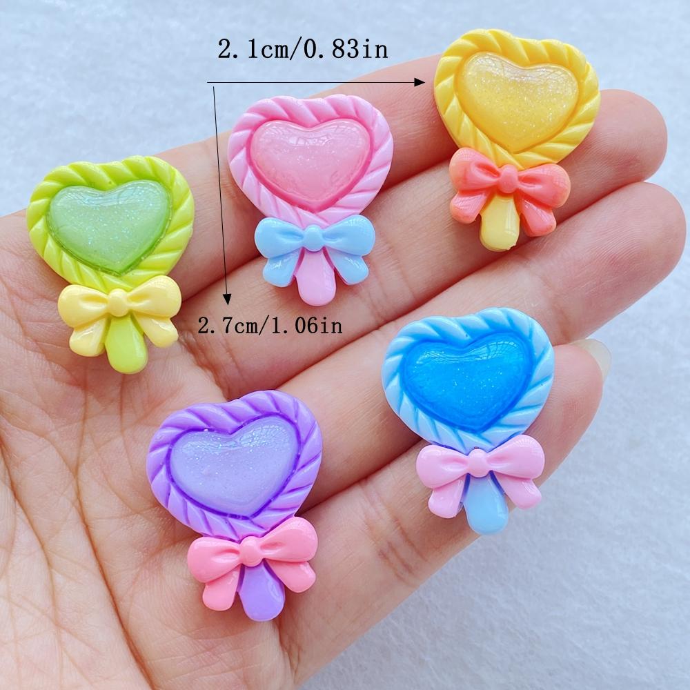 

10Pcs New Cute Bow shaped heart-shaped lollipop Flat Back Resin Cabochons Scrapbooking DIY Jewelry Craft Decoration Access