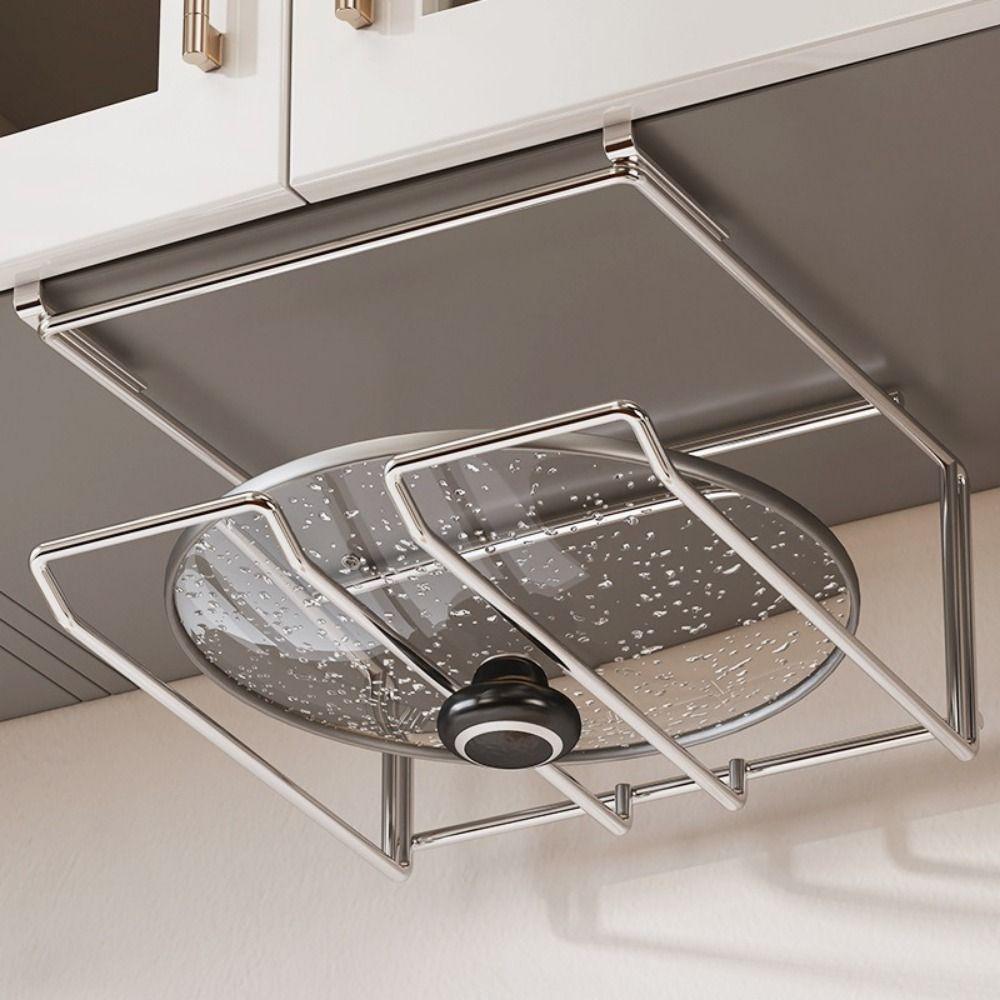 Stainless Steel Cutting Board Pot Cover Holder Wall Mounted No-Drill Under Cabinet Storage Rack Space Saving