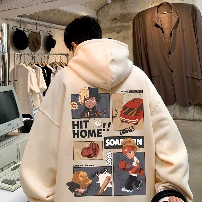 Trendy Brand Men's Hooded Sweatshirt - Pure Cotton, Loose Fit, Spring/Autumn, American/European Size, Casual Pullover Jacket