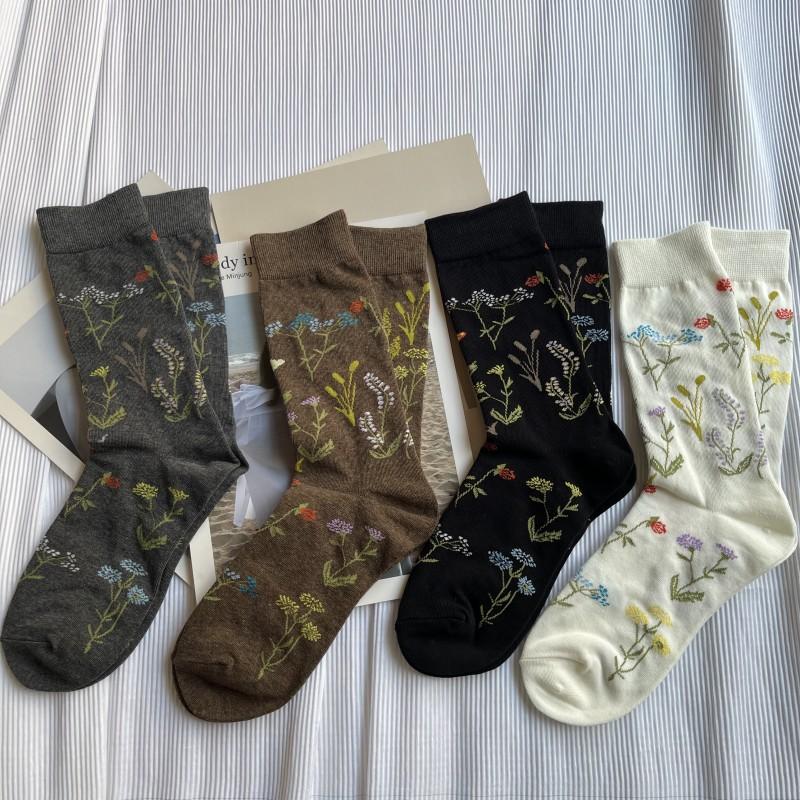Rośliny i Kwiaty, Literatura, Styl Japoński, Skarpetki Średniej Długości, Retro Długie Skarpetki