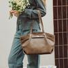 New LA FESTIN Top Grain Cow Leather Handbag, Shoulder Bag, Underarm Tote Large Women's Cardamom Brown/Coconut/Raven Black 622381