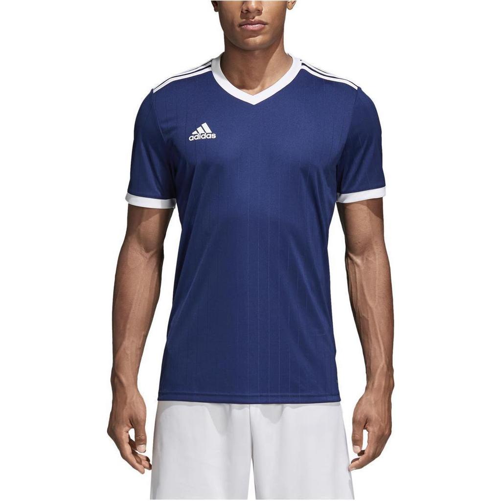 Adidas Logo Print V-Neck Short Sleeve Soccer Shirt Men Tops Blue CE8937