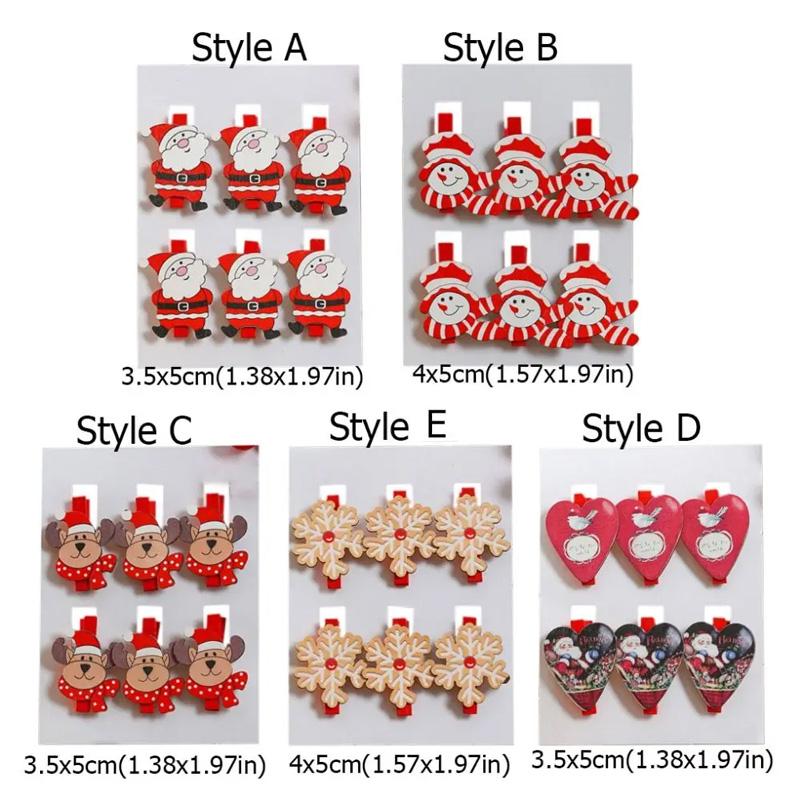 6PCS/SET Popular Christmas cartoon wooden clip with cute and exquisite decoration atmosphere