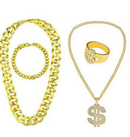 Exaggerated Hip Hop Punk Dollar Necklace Glasses Ring Bracelet Set